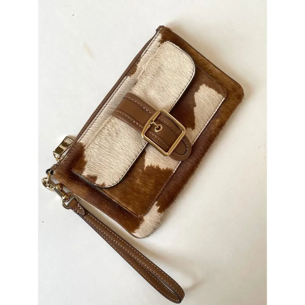 Coach Ashton Wristlet Haircalf Cow Print Leather Clutch CDY07